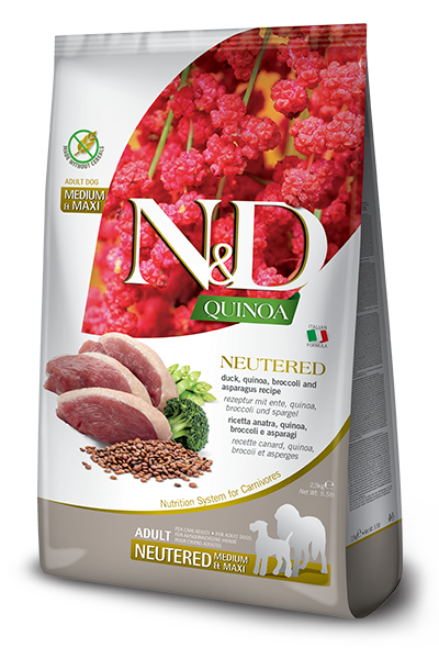 Farmina N&D Quinoa Neutered Anatra E Broccoli Cani Adulti Sterilizzati Taglia Media E Grande Sacco 12kg