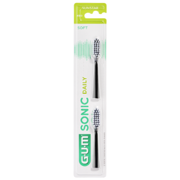 Gum Sonic Daily Brosse à dents à piles Recharge Noir Têtes de rechange 2 pièces