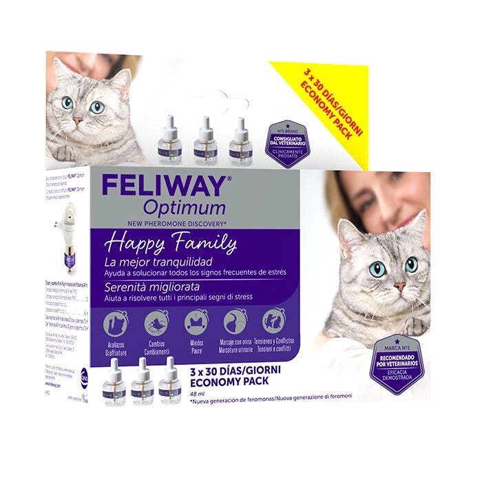 Feliway Optimum Recharge pour diffuseur 3x48 ml Anti-stress pour chats