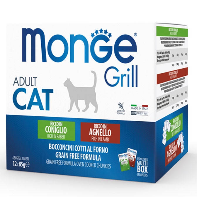 Monge Grill Adult Multibox Mix Lapin Agneau Nourriture humide pour chats adultes 12 sachets