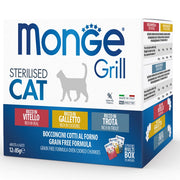 Monge Grill Sterilised Multibox Mix Veau, Coq et Truite pour chats stérilisés, 12 sachets
