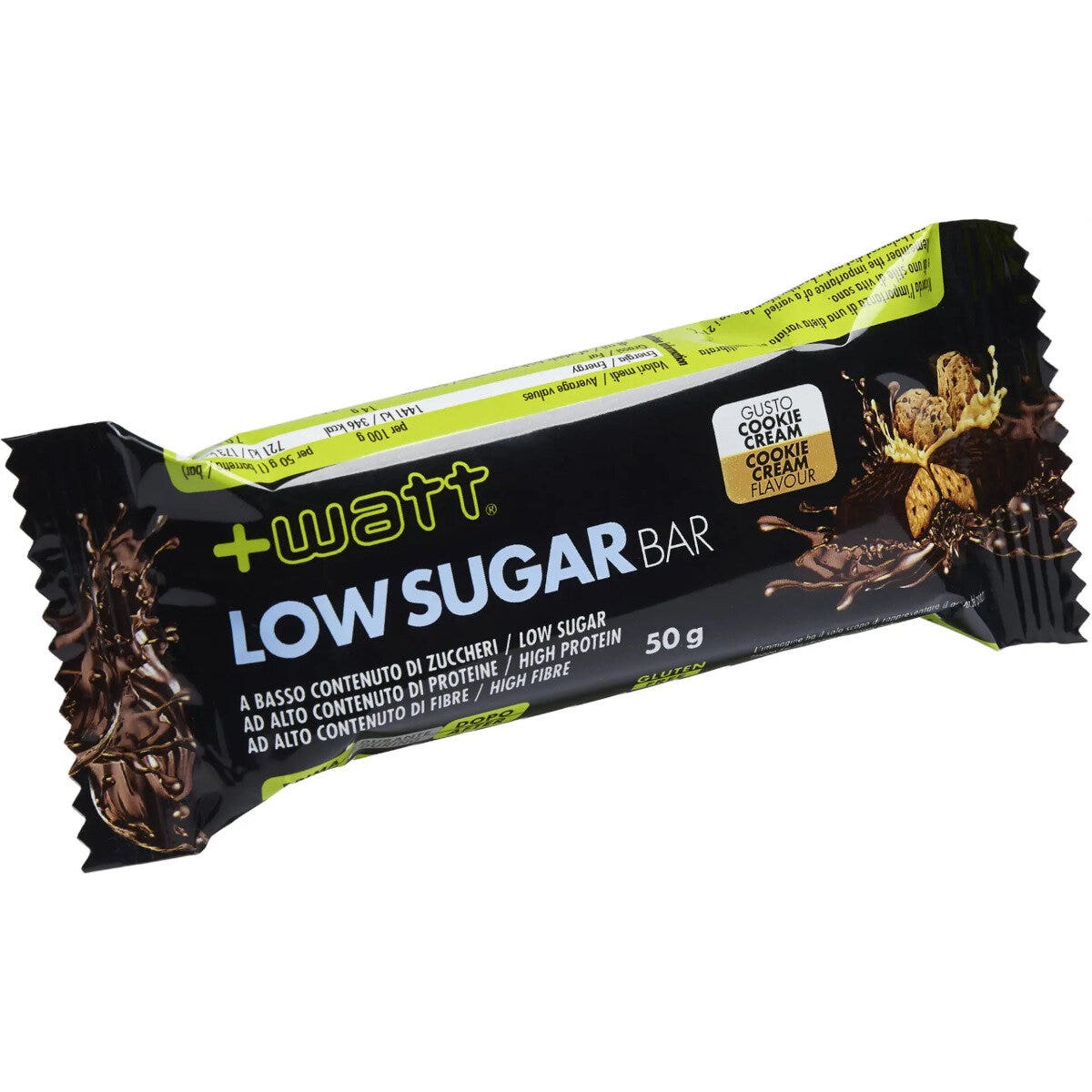 +Watt Low Sugar Bar Barretta Proteica Gusto Cookie Cream 50g