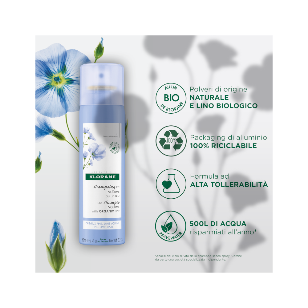Klorane Shampoo Secco Volume Al Lino Bio 150ml
