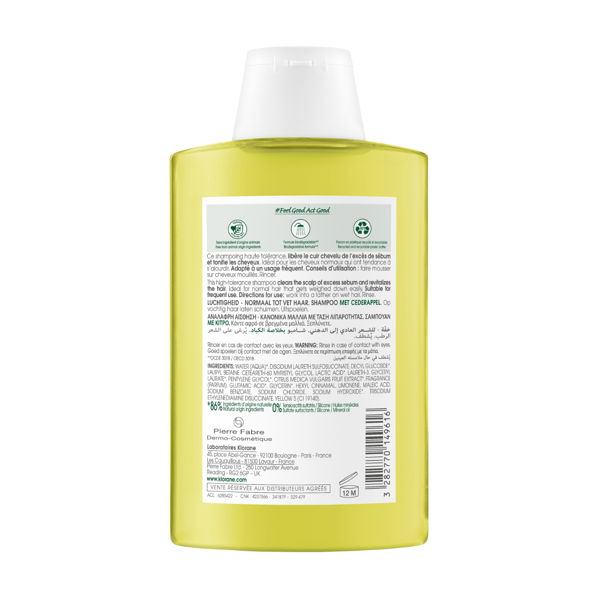 Klorane Shampooing à la pulpe de cèdre léger 200 ml