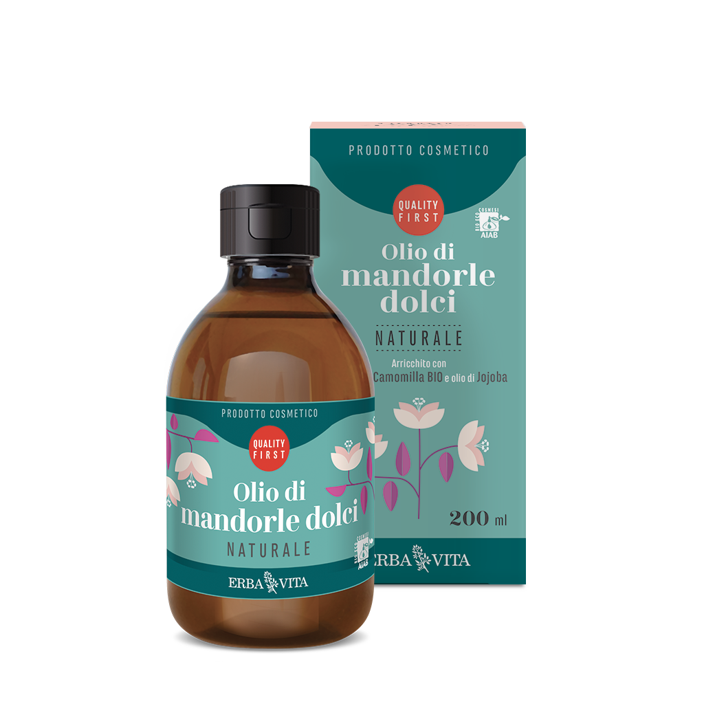 Erba Vita Huile d'amande douce naturelle, produit cosmétique pour le corps, 200 ml
