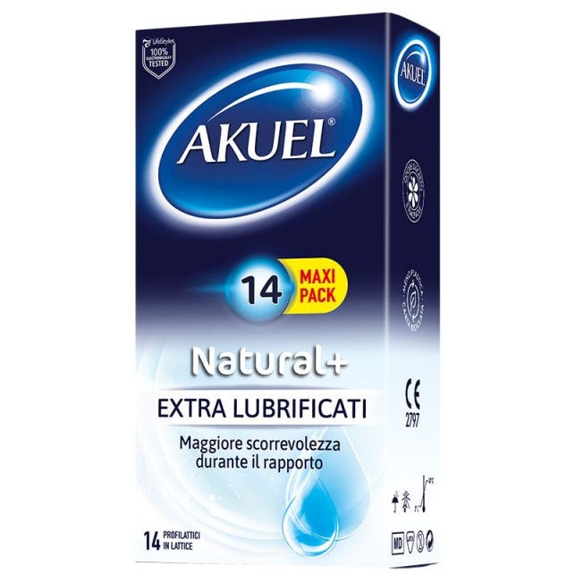 Akuel Natural+ Profilattici Extra Lubrificati 14 Pezzi
