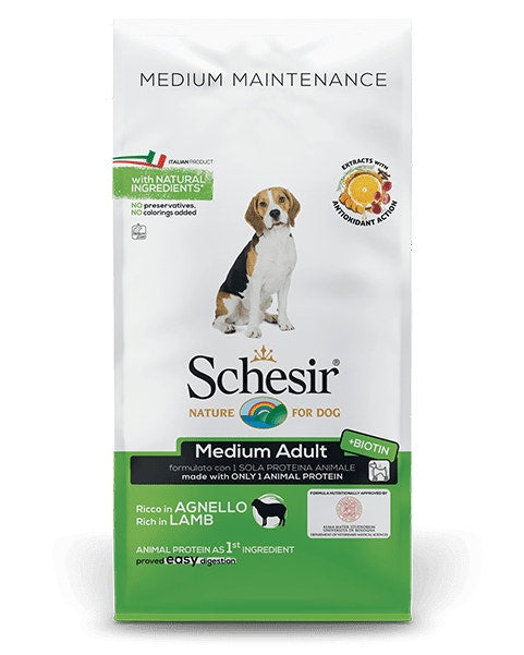 Schesir Maintenance Croquettes à l'agneau pour chiens adultes de taille moyenne, sac de 12 kg