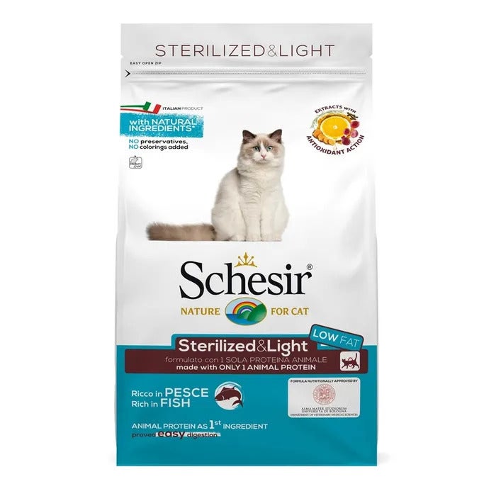 Schesir Sterilized&Light Croquettes au poisson pour chats adultes, sac de 10 kg