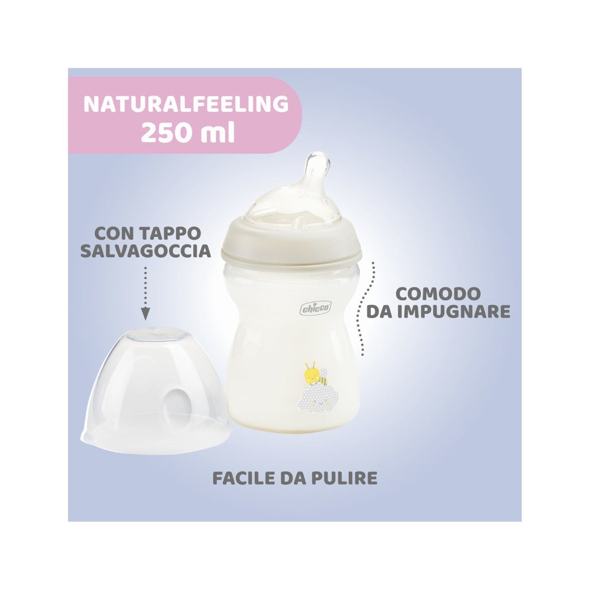 Chicco Biberon Natural Feeling Débit moyen 2 mois+ Unisexe 250 ml