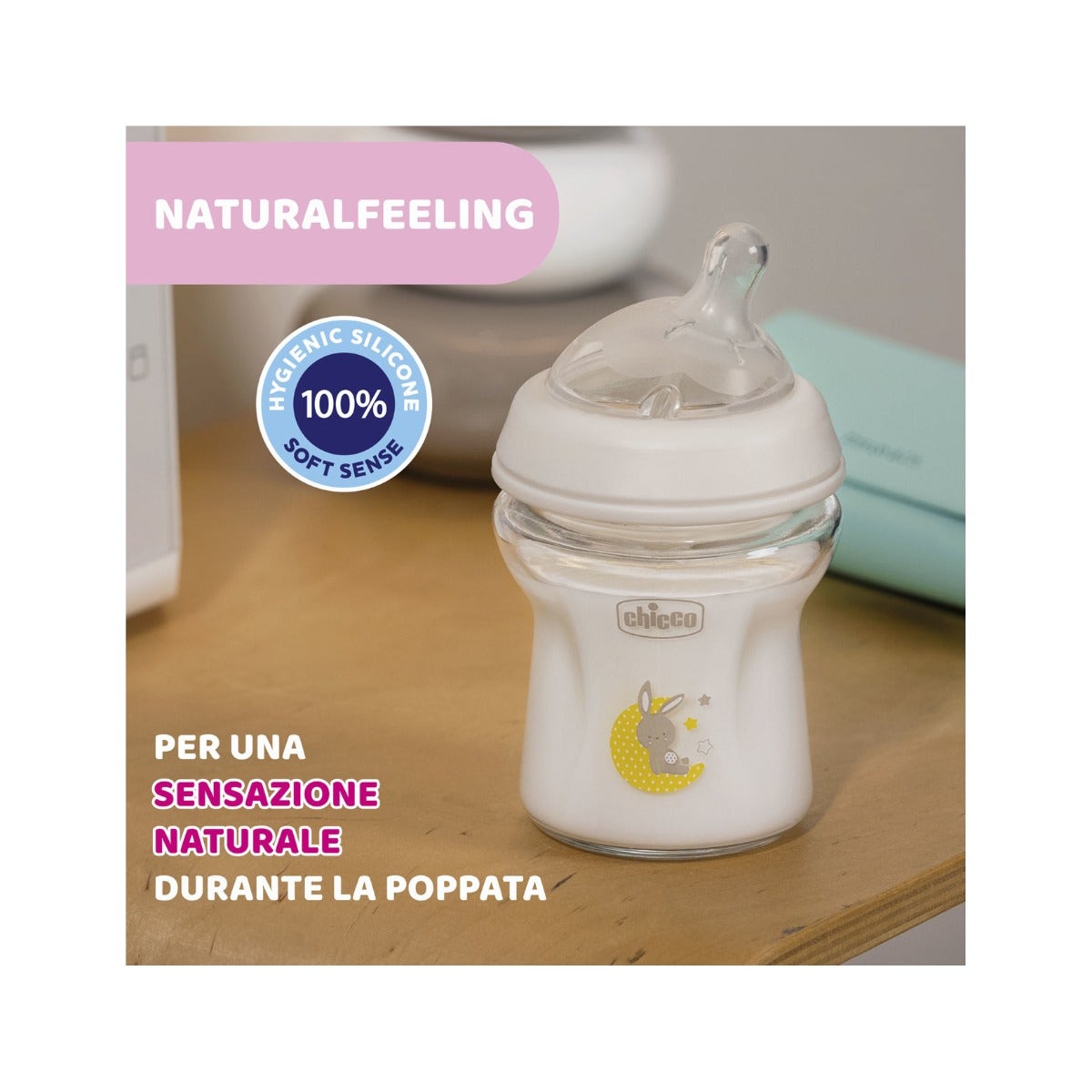 Chicco Biberon en verre Natural Feeling débit lent 0 mois+ 150 ml