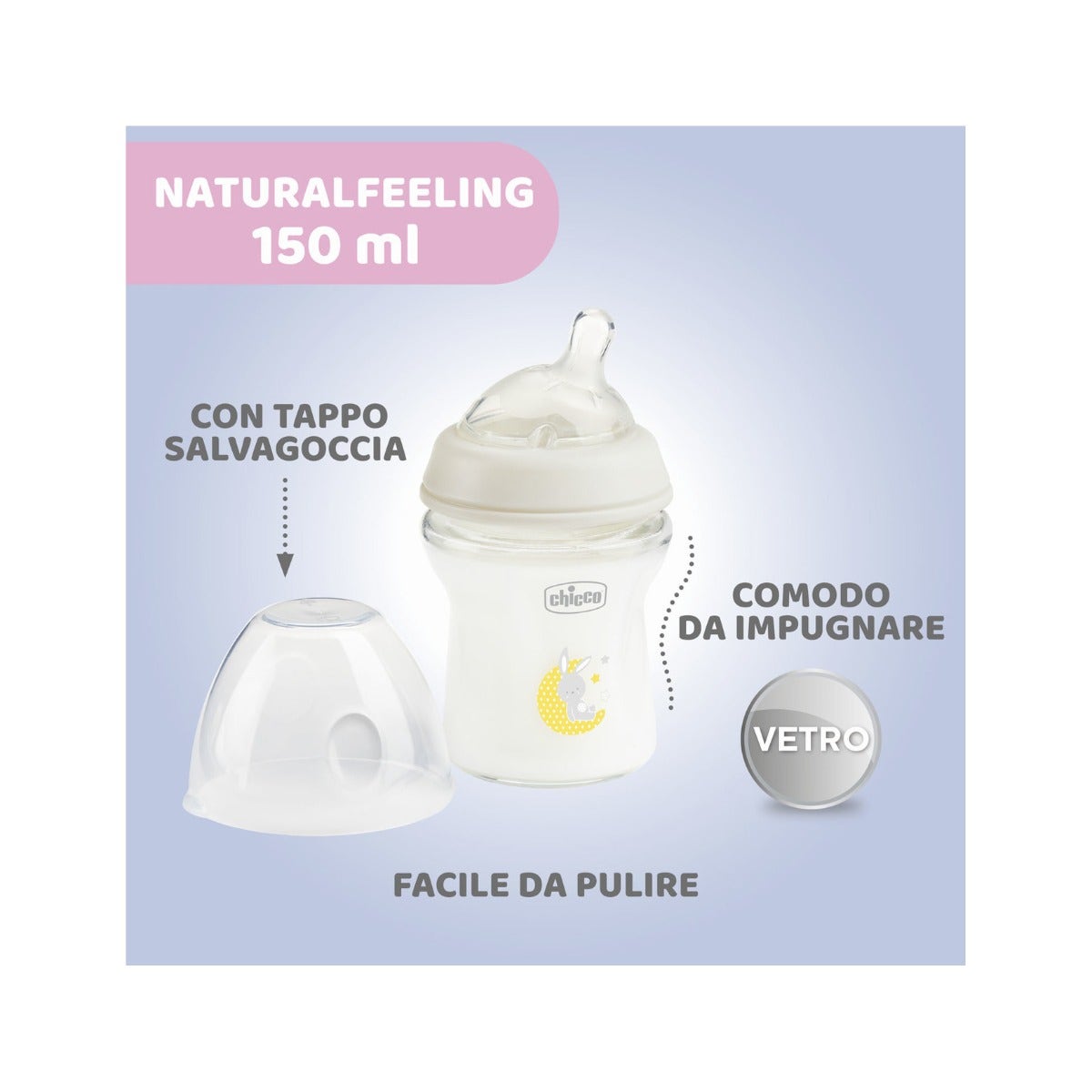 Chicco Biberon en verre Natural Feeling débit lent 0 mois+ 150 ml