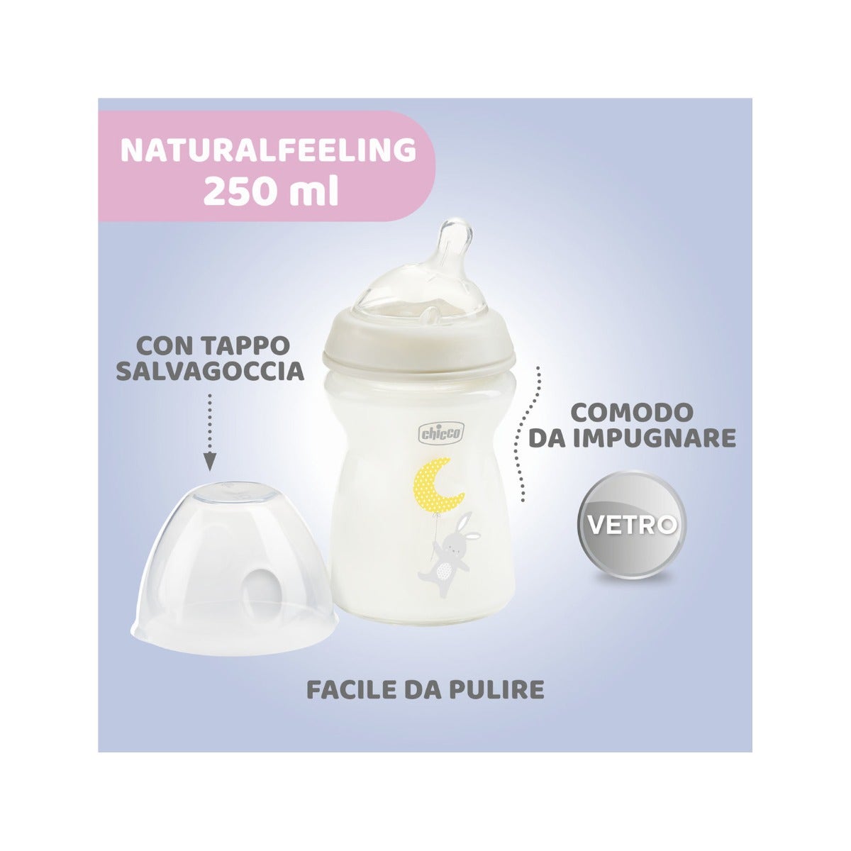 Chicco Biberon en verre Natural Feeling à débit lent 250 ml 0M+