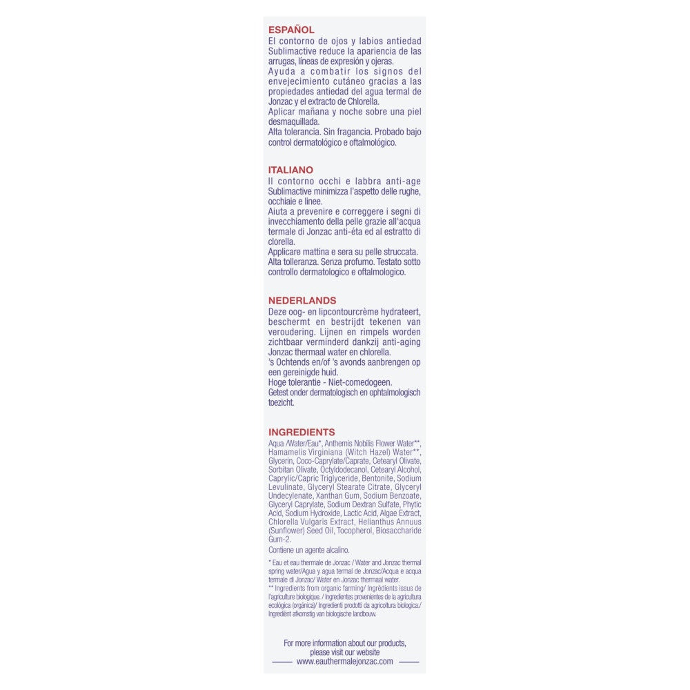 Eau Thermale Jonzac Contorno Occhi E Labbra Anti-Age Sublimactive 15ml
