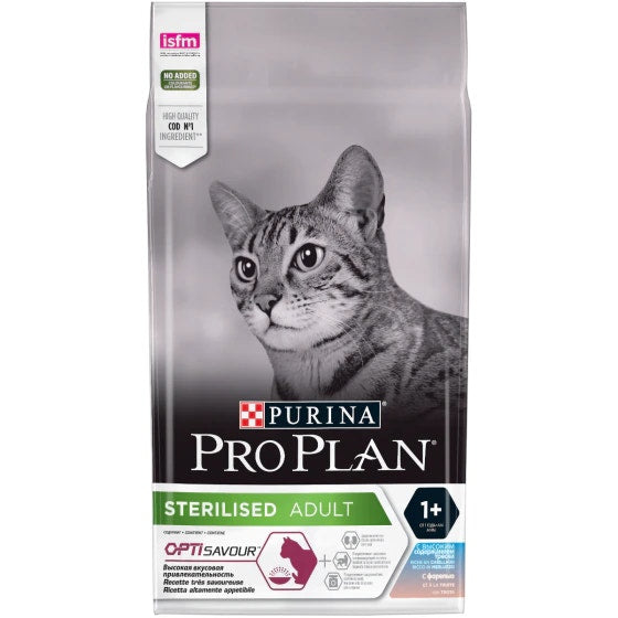 Purina Pro Plan Sterilised Optisavour Adult Croquettes pour chat au cabillaud et à la truite, sac de 1,5 kg