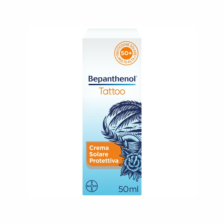 Bepanthenol Tattoo Crème solaire très haute protection SPF50+ pour tatouages au panthénol 50 ml