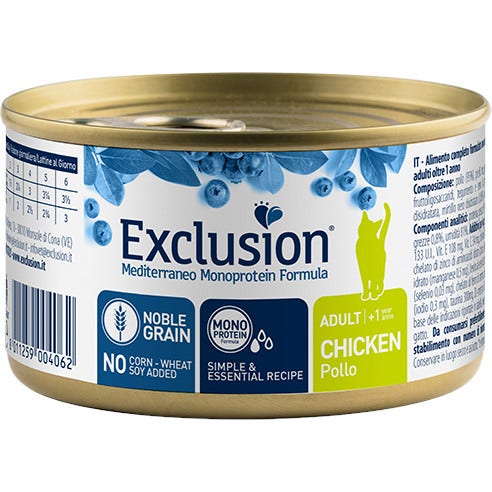 Exclusion Mediterraneo Monoprotein Noble Grain Nourriture humide au poulet pour chats adultes 85 g