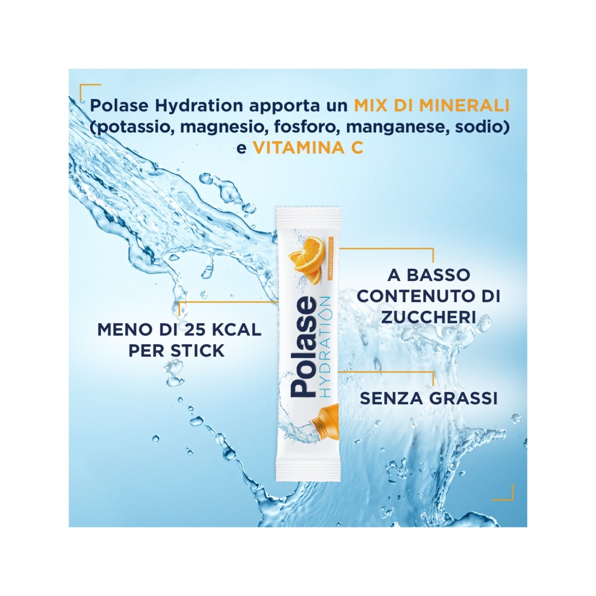 Polase Hydration Complément alimentaire Magnésium/Potassium Sels minéraux Vitamine C Orange 12 sticks
