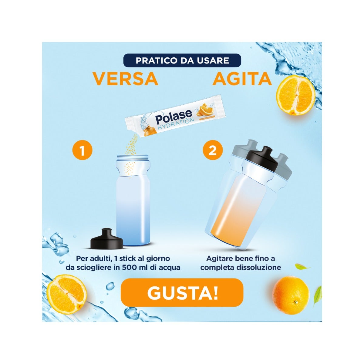 Polase Hydration Complément alimentaire Magnésium/Potassium Sels minéraux Vitamine C Orange 12 sticks