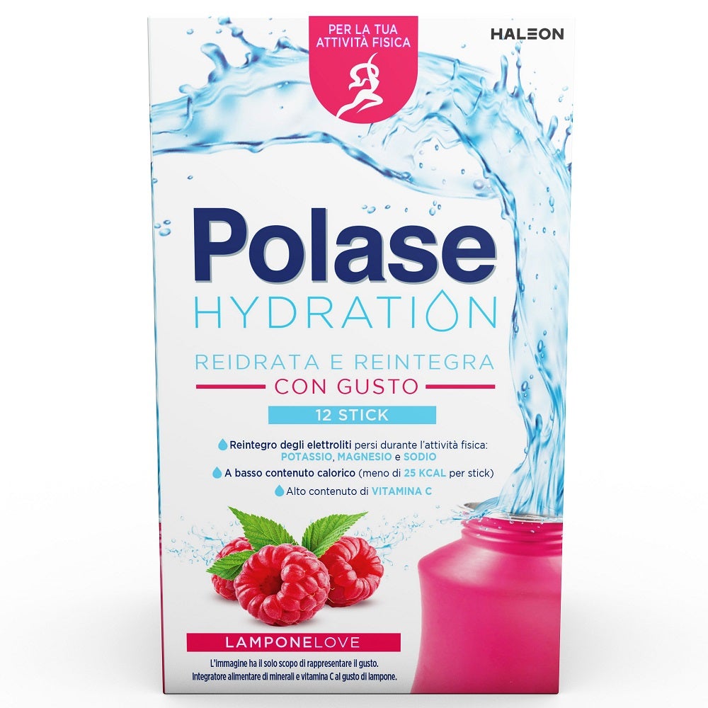 Polase Hydration Complément alimentaire Magnésium et potassium Sels minéraux Vitamine C Framboise 12 sticks