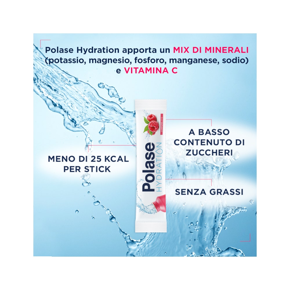 Polase Hydration Complément alimentaire Magnésium et potassium Sels minéraux Vitamine C Framboise 12 sticks
