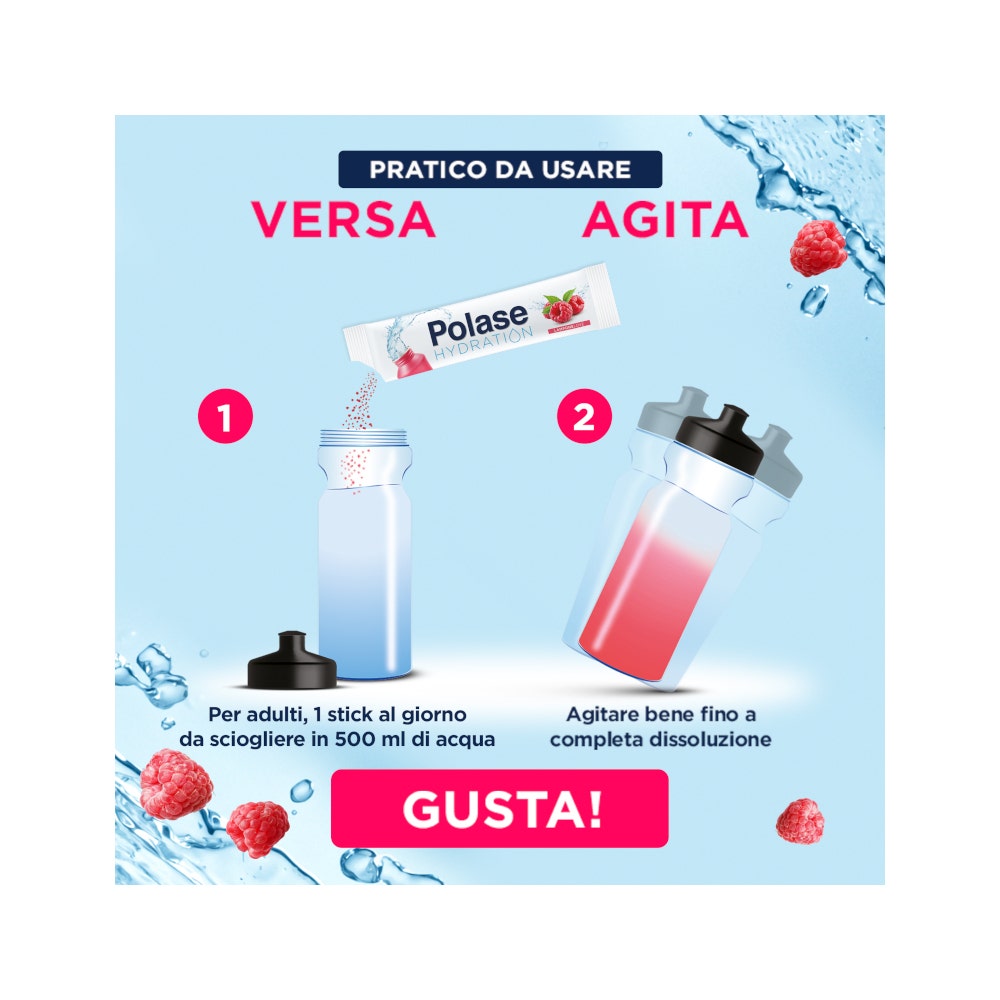 Polase Hydration Complément alimentaire Magnésium et potassium Sels minéraux Vitamine C Framboise 12 sticks
