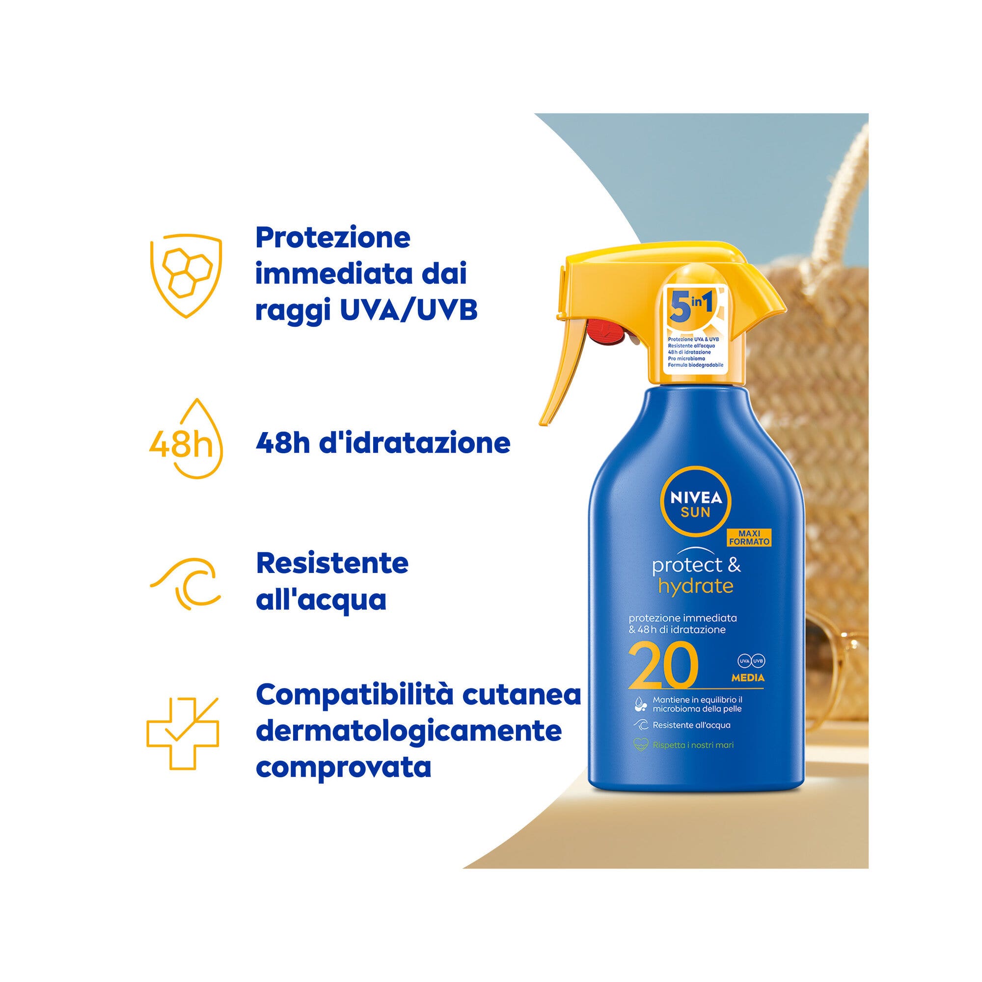 Nivea Sun Spray Solaire Protect & Hydrate SPF 20 Crème Solaire Hydratante 48 Heures 270 ml