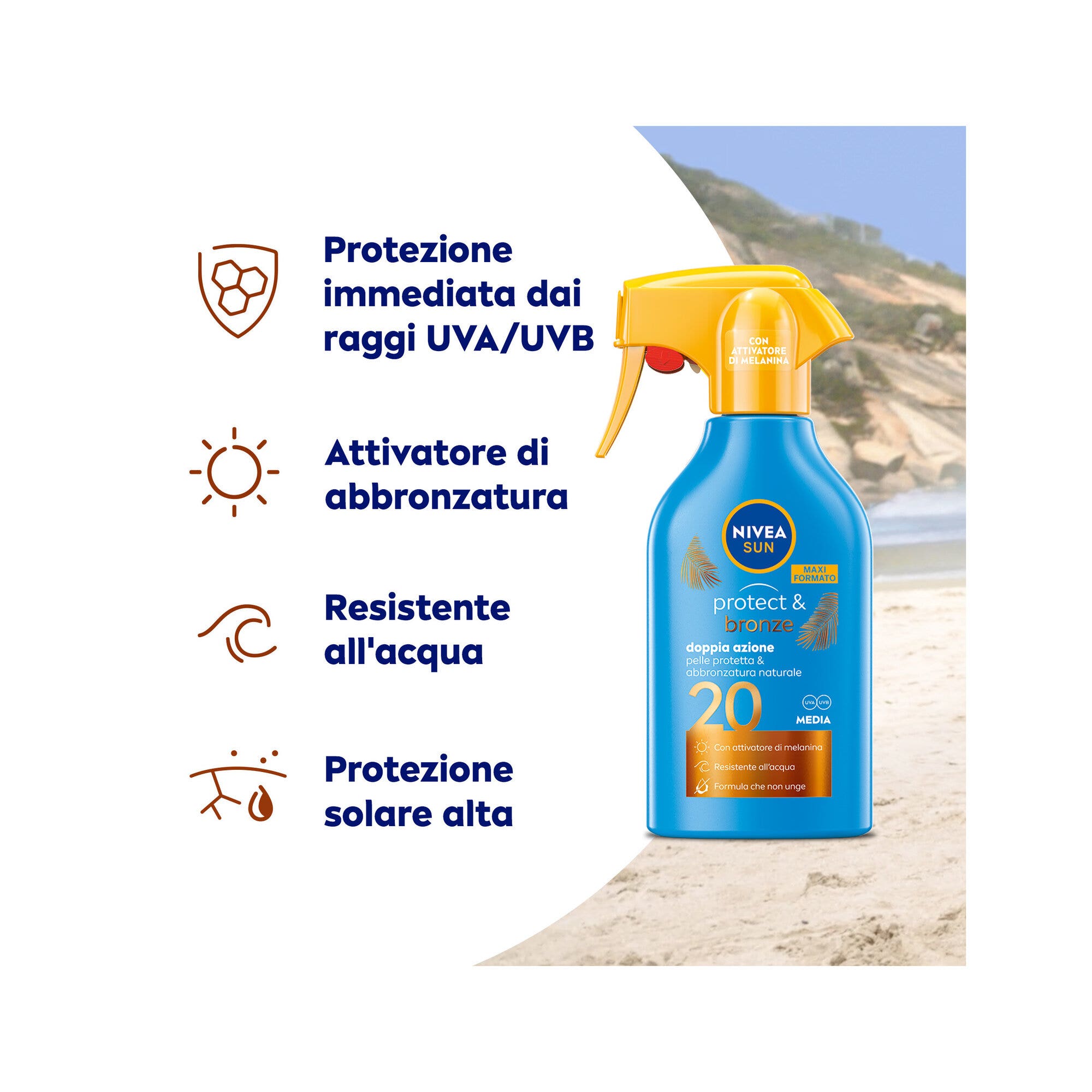 Nivea Sun Spray Solare Protect & Bronze Fp20 Crema Solare Per Un'abbronzatura Dorata 270ml