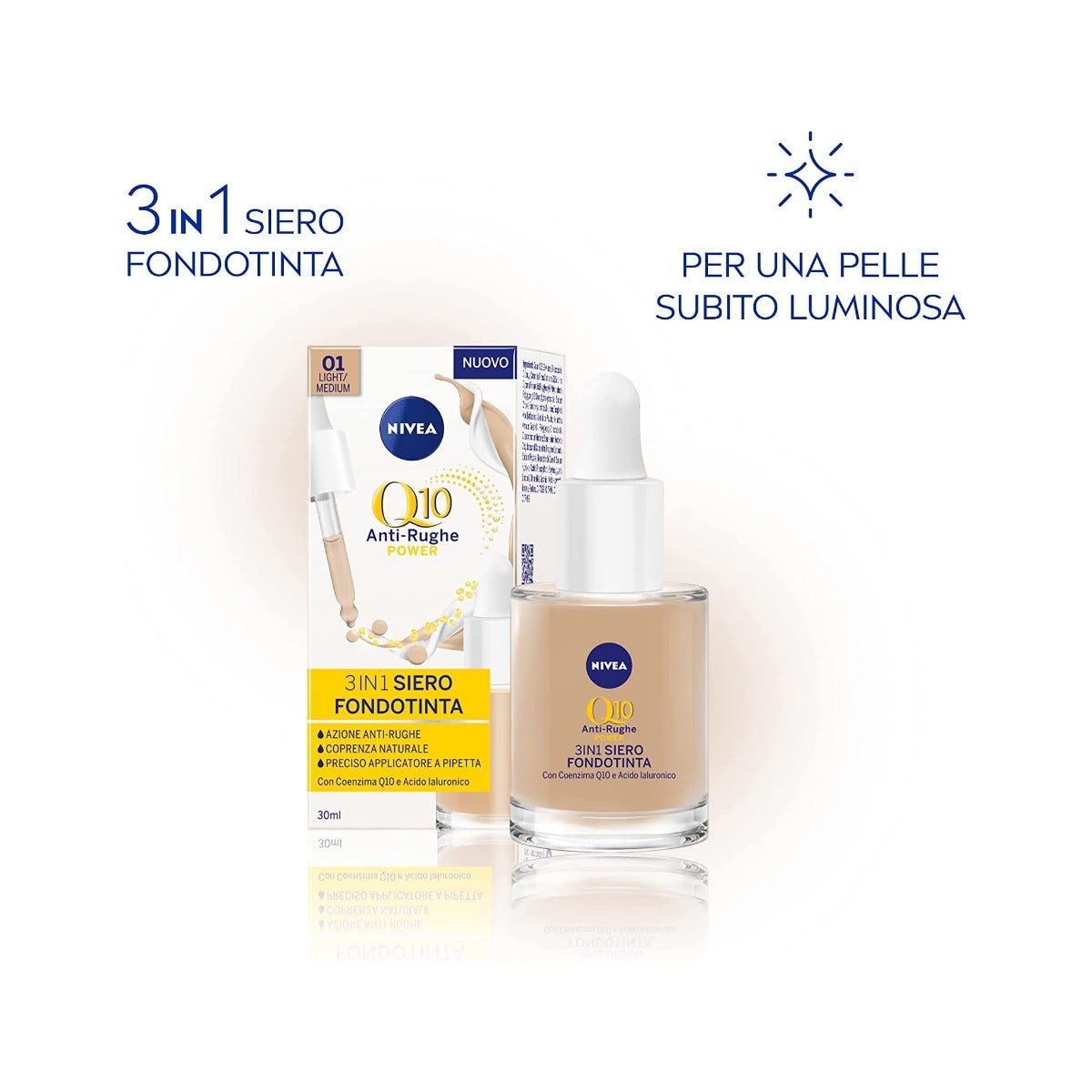 Nivea Q10 Power Anti-Rughe 3In1 Siero Fondotinta Light/Medium 30ml