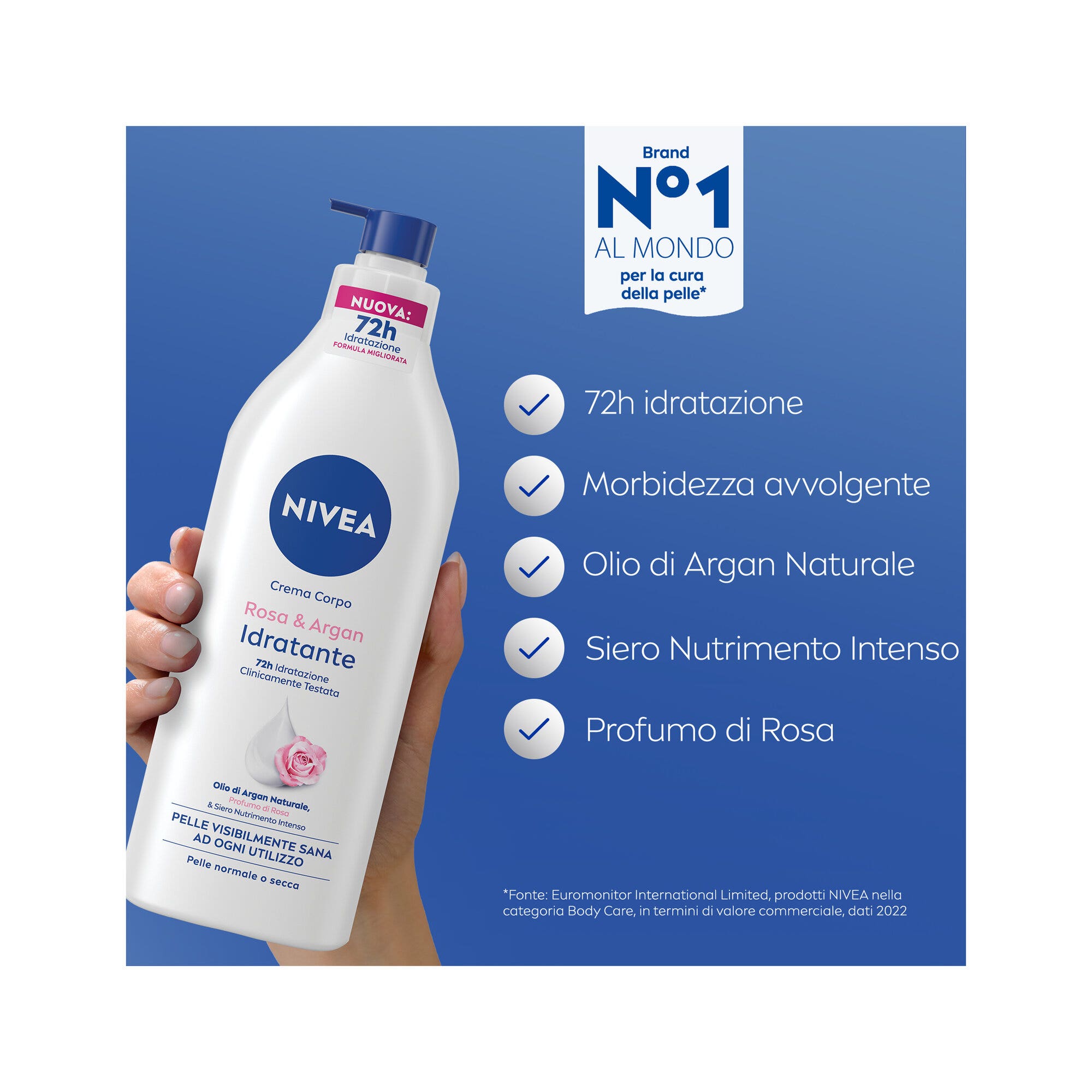 Nivea Crème Corps Hydratante Rose & Argan Hydratante 72h Parfumée à la Rose 500 ml