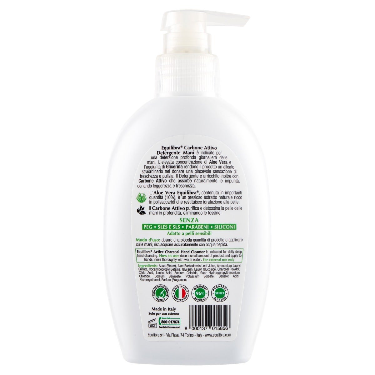 Equilibra Charbon Actif Nettoyant Mains Détox 300 ml