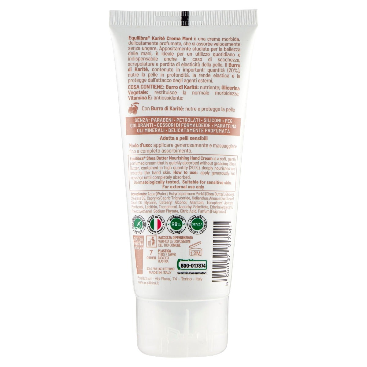 Equilibra Karité Crème pour les mains nourrissante/protectrice 100 ml