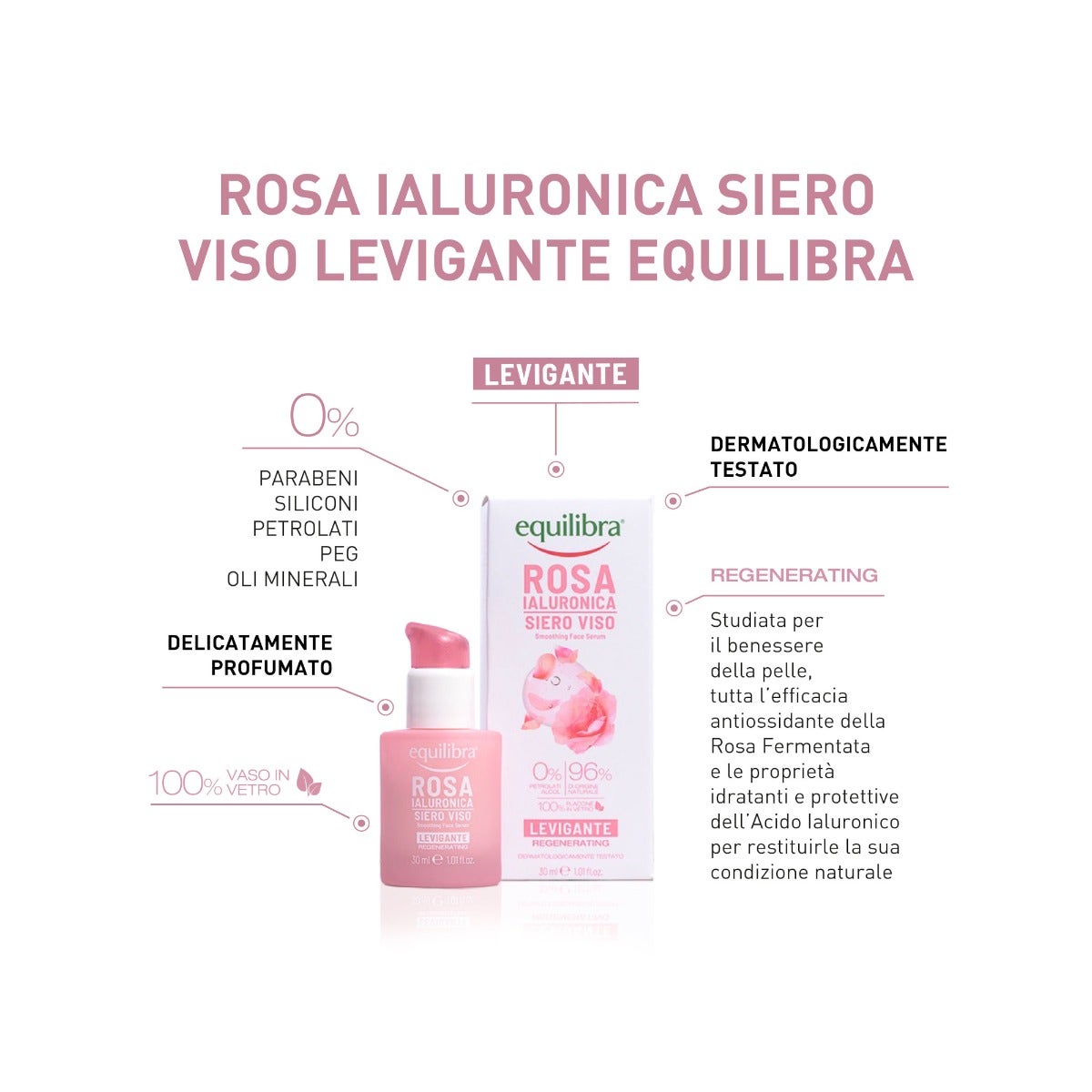 Equilibra Rosa Ialuronica Siero Viso Levigante 30ml
