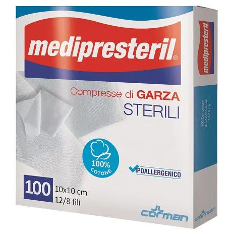 Medipresteril Compresses de gaze stériles 12/8 fils 10 x 10 cm, 100 pièces