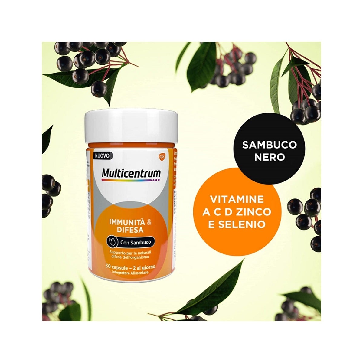 Multicentrum Immunité & Défense au sureau, complément alimentaire à la vitamine C pour les défenses immunitaires, 30 comprimés