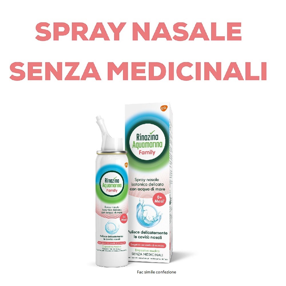 Rinazina Aquamarina Family Spray nasal isotonique à l'eau de mer pour le lavage nasal des nourrissons et des adultes 100 ml
