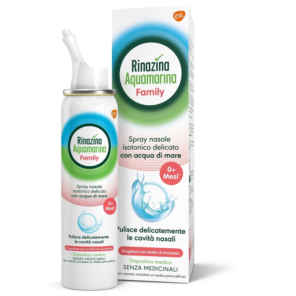 Rinazina Aquamarina Family Spray nasal isotonique à l'eau de mer pour le lavage nasal des nourrissons et des adultes 100 ml