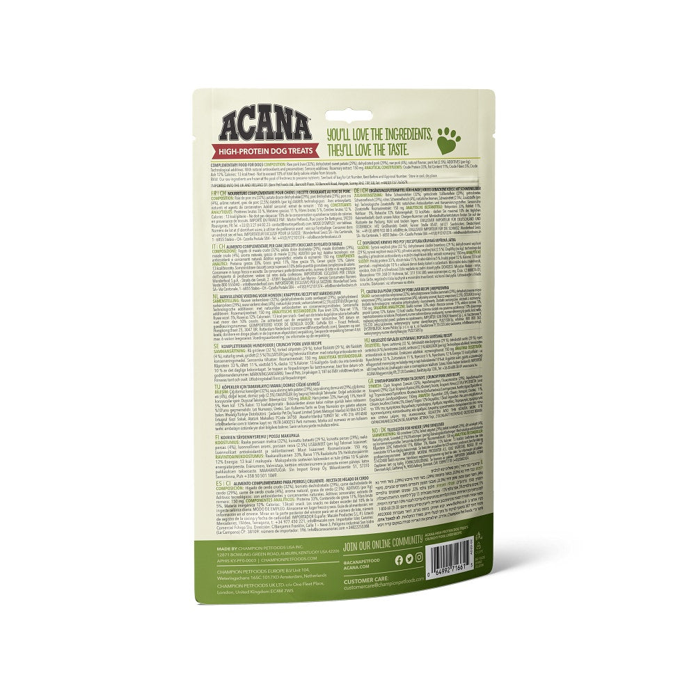 Acana Friandises pour chiens riches en protéines, croquantes, à la recette de foie de porc, sachet de 100 g