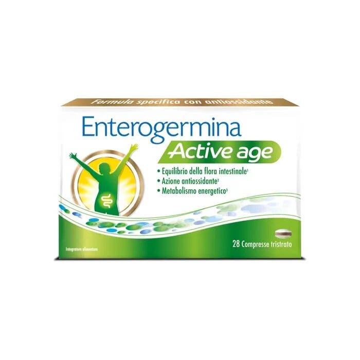 Enterogermina Active Age Vitamine B12 Ferments Lactiques Probiotiques Bien-être Flore Intestinale Antioxydant Réduction de la Fatigue 28 comprimés