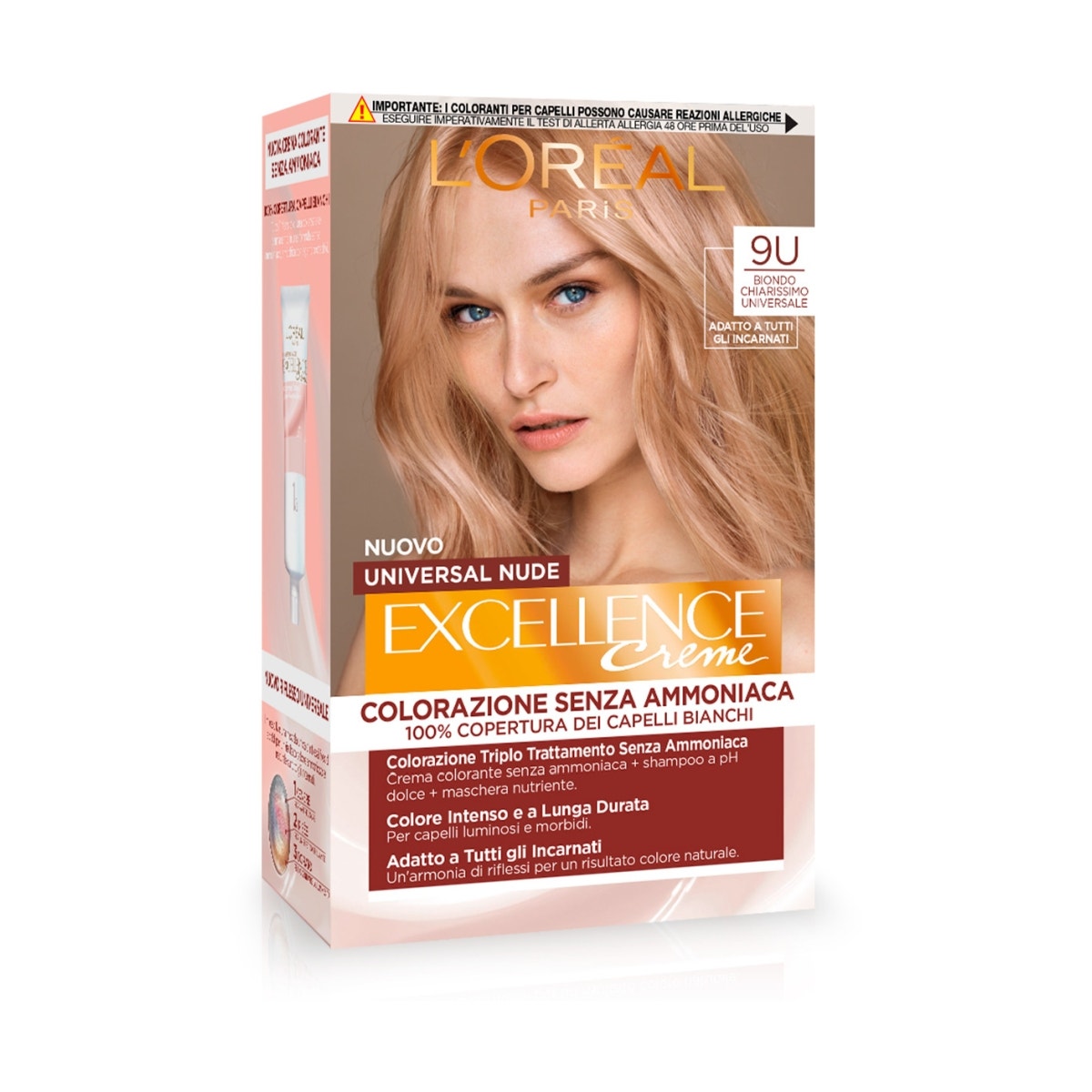 L'Oréal Paris Kit Excellence Universal Nude Colorazione Permanente 9U Biondo Chiarissimo Universale