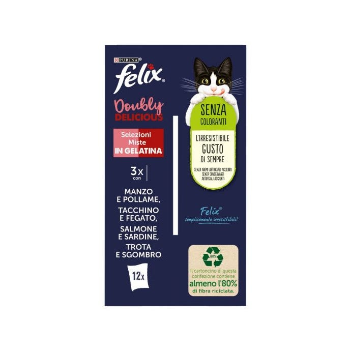 Purina Felix Le Ghiottonerie Manzo/Tacchino/Salmone/Trota Cibo Umido Gatti Adulti Busta 12x85g