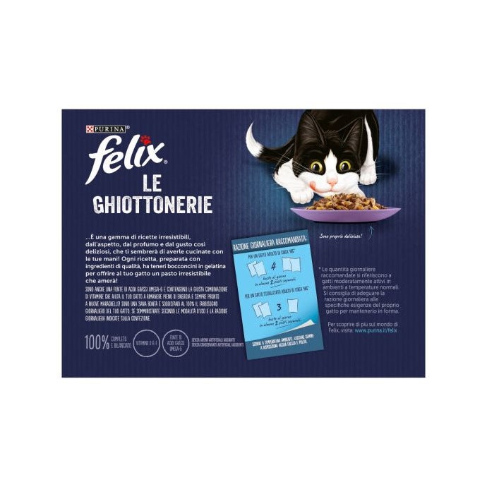 Purina Felix Le Ghiottonerie Gusto Manzo/Pollo/Salmone/Tonno Cibo Umido Gatti Adulti Busta 12x85g