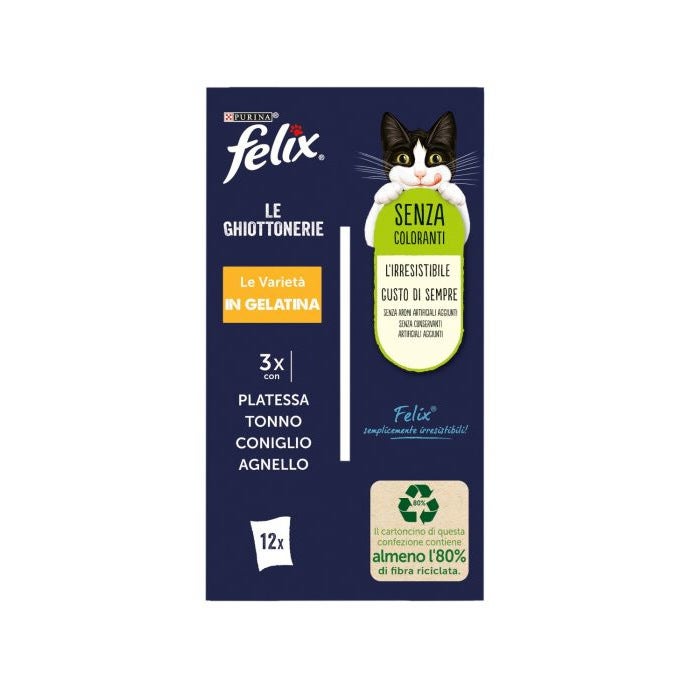 Purina Felix Le Ghiottonerie Gusto Platessa/Tonno/Coniglio/Agnello Cibo Umido Gatti Adulti Busta 12x85g
