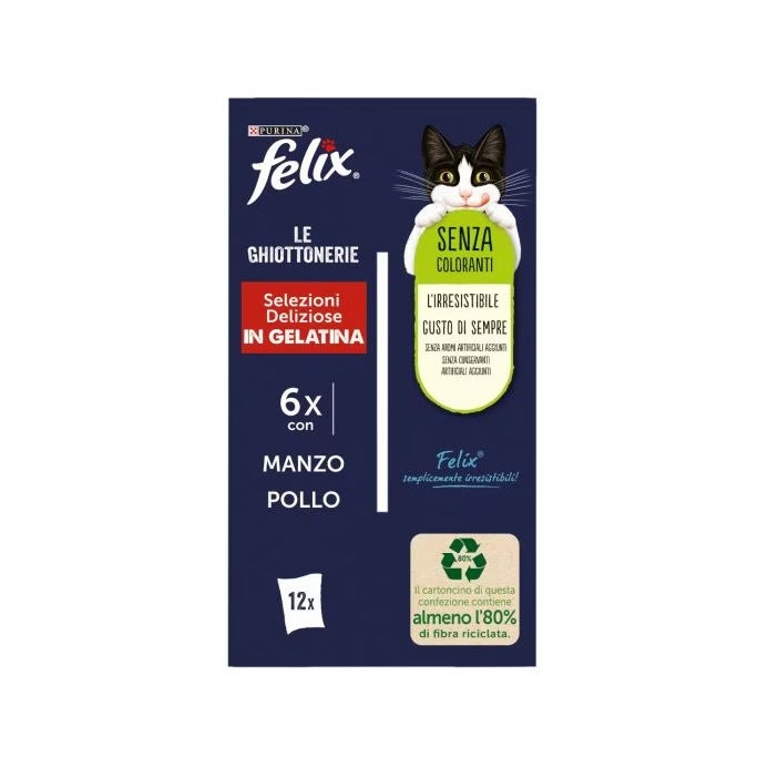 Purina Felix Les Gourmandises Sélections, saveur bœuf/poulet, nourriture humide pour chats adultes, sachet 12 x 85 g