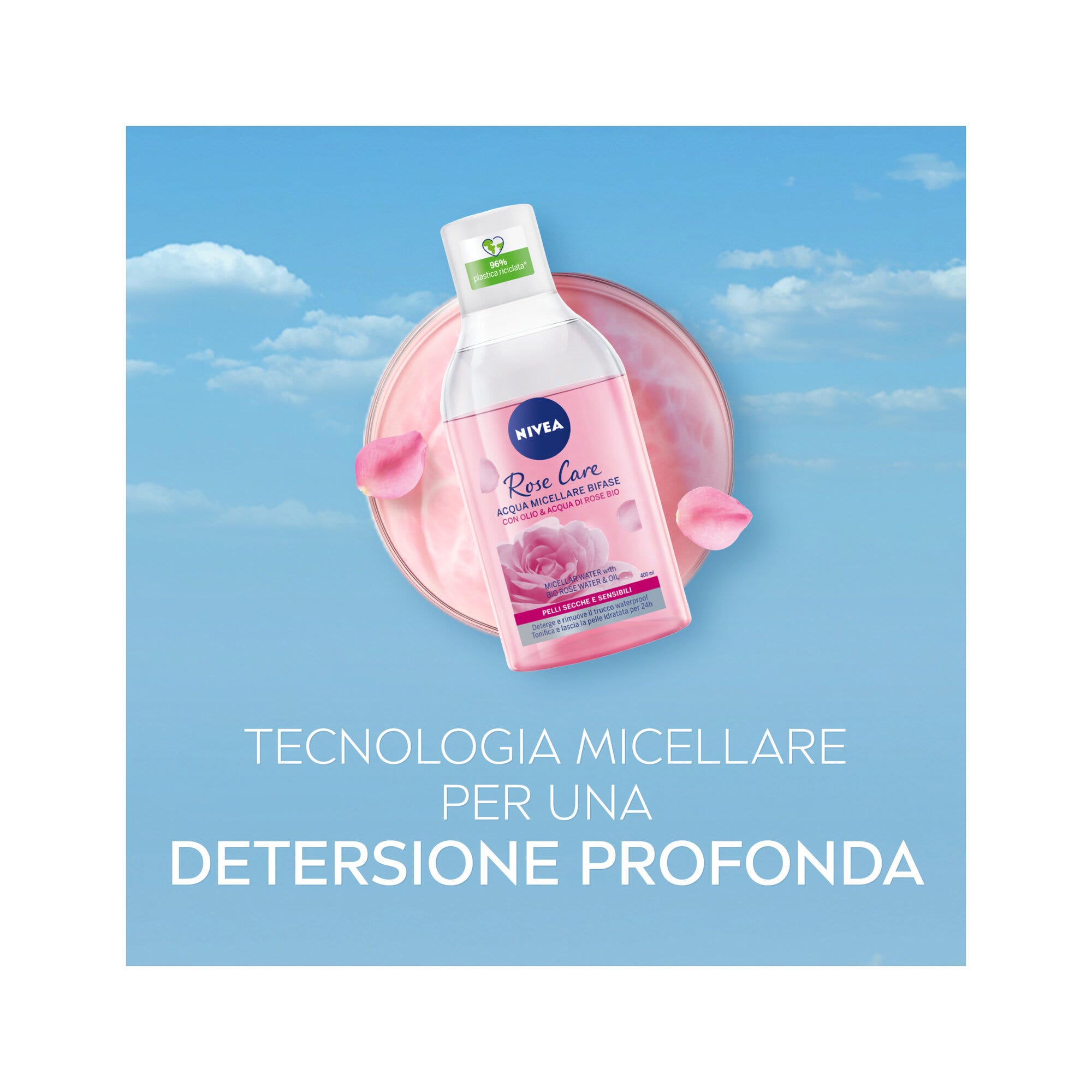 Nivea Rose Care Acqua Micellare Bifase Detergente Viso E Occhi Struccante Lenitivo 400ml