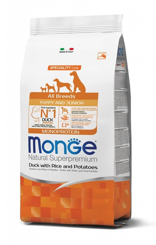 Monge Natural Superpremium All Breeds Canard au riz et aux pommes de terre, croquettes pour chiots, sac de 12 kg