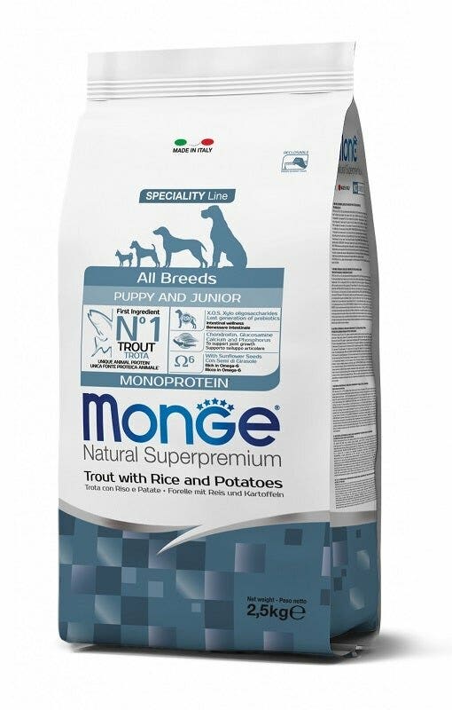 Monge Natural Superpremium All Breeds Truite au riz et aux pommes de terre, croquettes pour chiots, sac de 12 kg