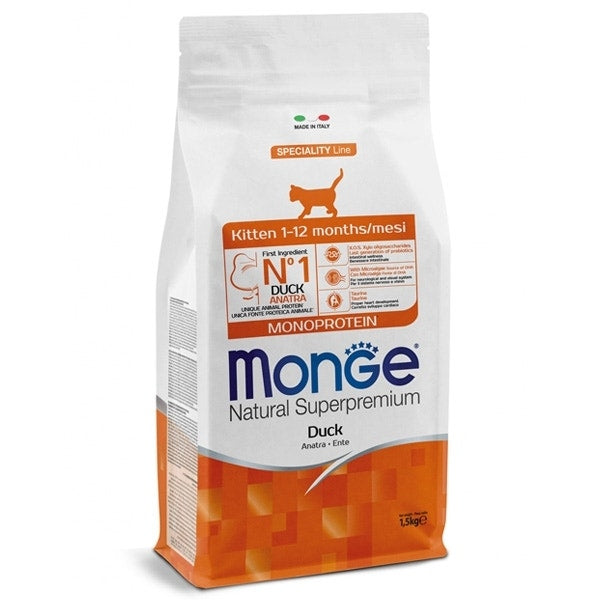 Monge Natural Superpremium Monoprotein Canard Croquettes pour chatons Sac de 1,5 kg