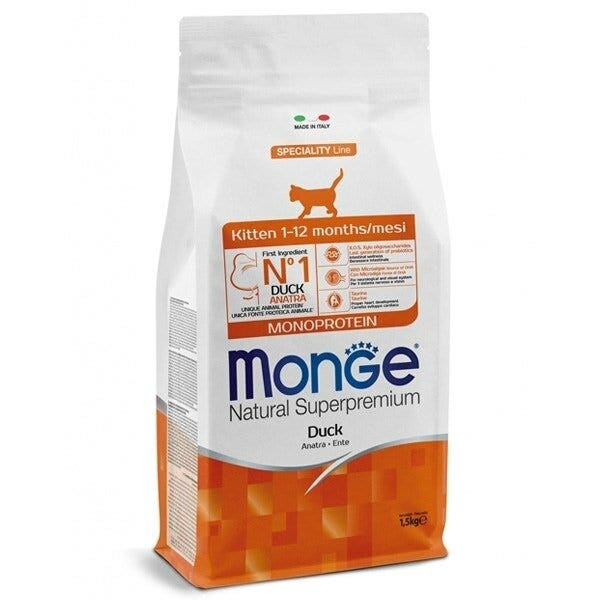 Monge Natural Superpremium Monoprotein Canard Croquettes pour chatons Sac de 1,5 kg
