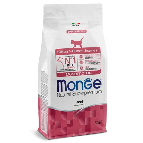 Monge Natural Superpremium Monoprotein Bœuf Croquettes pour chatons Sac de 1,5 kg