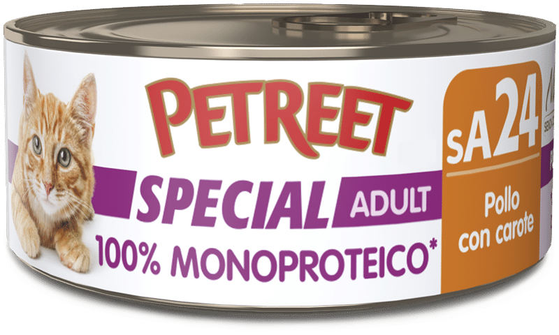 Petreet Monoproteico Pollo Con Carote Cibo Umido Gatto Adulto Barattolo 60g